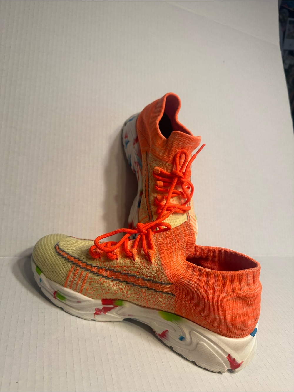 Neon Orange and Lemon Knit Women's Athletic Sneakers - Picture 6 of 13